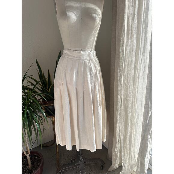 Daniel Niveau Women's 12P Skirt Ivory Silk Pleated Midi Formal 1990s Vintage - Picture 1 of 4